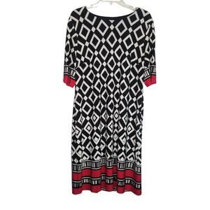 R&K Black White Red Sheath Dress, Size 16